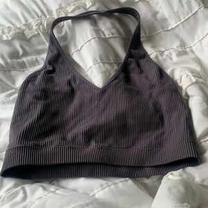 Grey ribbed halter tank